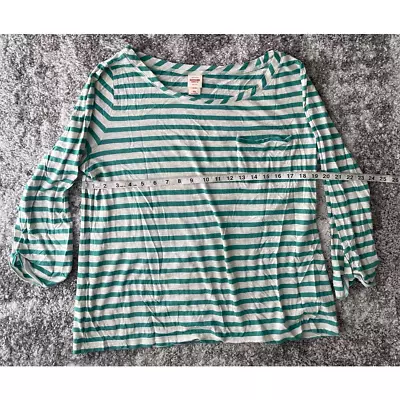 Mossimo Womens T-Shirt Green White Stripe Roll Tab Sleeve Scoop Neck Pocket XXL • $9.74