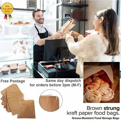 Paper Bags Strung Brown Kraft Eco Friendly Food Sandwich Takeaway Lunchbox • £0.99