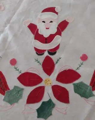 NWT Vintage  Embroidered Christmas Tablecloth Santa Claus Red Lace Unused 66  • $69.99