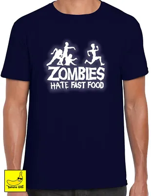 Zombies Hate Fast Food Halloween Glow T-Shirt Spooky Scary Fancy Dress Reaper • £8.59