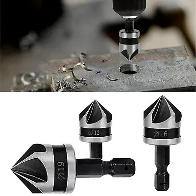 3x Hex Shank HSS Countersink Drill Bit Set Quick Release 5 Flutes Holes Predrill • £4.51