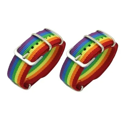 2 X Pride Buckle Rainbow Belt Bracelet Gay LGBT Flag Fabric Wristband LGBTQ • £3.99