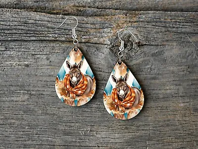 Fall Earrings Fall Donkey Wood Tear Drop Dangle Printed Earrings Jewelry • $14.98