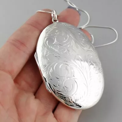 Large Oval Photo Locket Necklace - 925 Sterling Silver - Design Heirloom SN • $101
