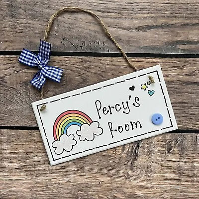 Boys Name Plaque Door Nursery Bedroom Sign Gift Baby Rainbow Room Personalised • £7.49