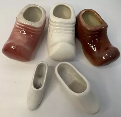 Vintage Miniature Ceramic Shoes Clogs Figurine Planters Lot Of 5 • $10