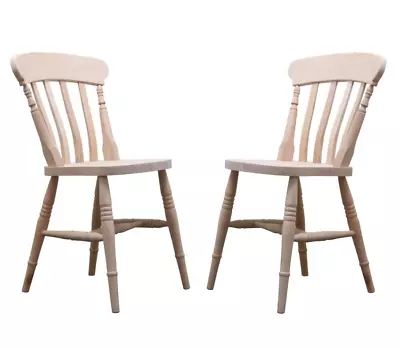 Set Of 2 Farmhouse Beech Slat-Back Chairs- Unfinished • £178