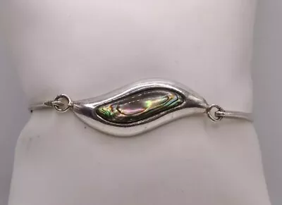 Sterling Silver Abalone Inlay Bracelet Bangle Modernist Hook Designer Vintage  • $26