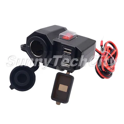 12V Motorcycle Dual USB Power Charger Cigarette Lighter Outlet Socket Waterproof • $13.31