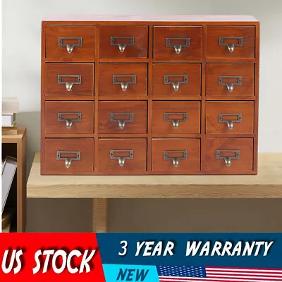 16 Drawers Vintage Tabletop Library Card Catalog Cabinet Apothecary Storage Box • $63.65