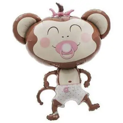 GIRL MONKEY Pink Polka Dot Diaper Pacifier Baby SHOWER 41  Party Mylar Balloon • $12.25
