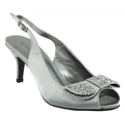 £19.99 • Buy Satin Bridal Wedding Court Slingback Heels Peep Toe Bow Sandals Shoes Party Size