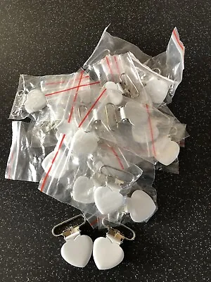 35 Pcs White Baby Teething Heart Metal Clip Pacifier Baby Dummy Holder Suspender • £12.99