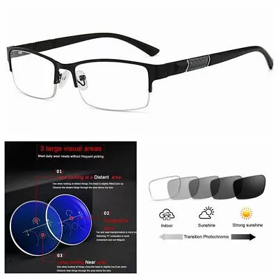 Multifocal Men's Rectangle Photochromic Varifocal Reading Glass +1.0 1.5~+3.0 • £17.99