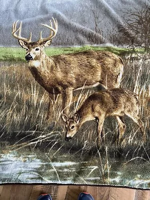 Deer Blanket Throw Buck & Doe  50”x 60  Super Soft Hunting Outdoors Cabin • $9.99