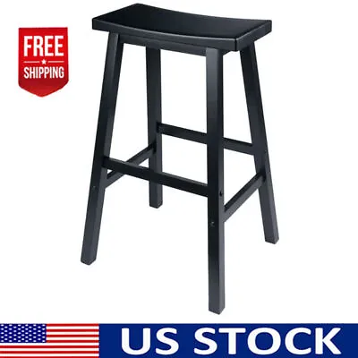 Saddle Seat Bar Stool Chair Bench Solid Wood Armless Backless 220lbs  Black US • $35.28