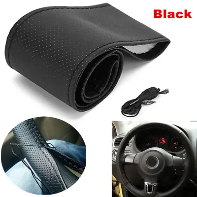 15'' Black Car Steering Wheel Leather Cover Breathable Anti-slip Wrap DIY Stitch • $7.49