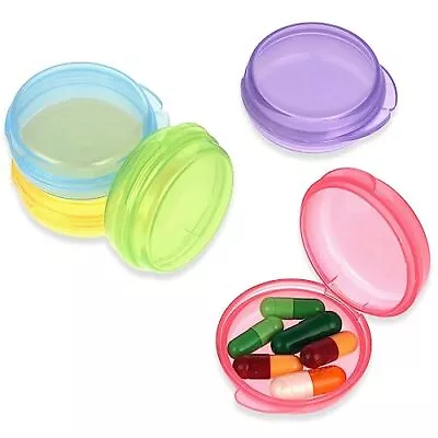 5 Pack Small Pill Box For Pocket Purse Daily Round Mini Pill Organizer Case • $10.80