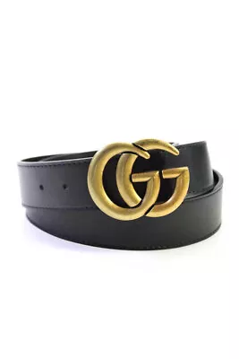 Gucci Mens Leather Gold Toned Double G Medallion Snap Buckled Belt Black Size M • $89.99