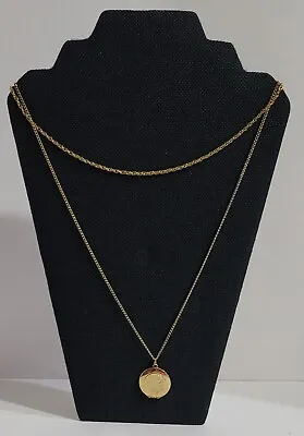 Vintage 2 Strand Gold Tone Chain Embossed Floral Locket Pendant Necklace~13  • $8.50