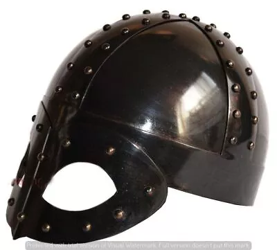 Deluxe Viking Mask Black Antique Finish Medieval Helmet + Liner Ancient Helmet • £58.85