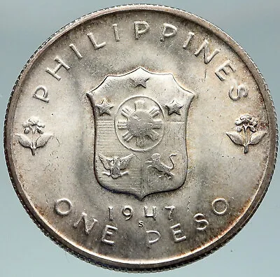 1947 PHILIPPINES W US WWII General DOUGLAS MACARTHUR Vintage Silver Coin I87466 • $448.65