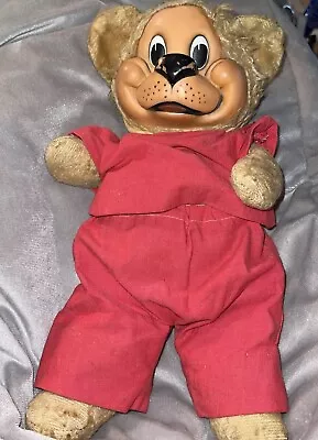 Vintage Gund Rubber Faced Freckled Face Bear 14” Red Clothes Floppy Cute Loved • $24