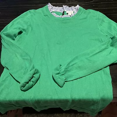 J Crew Ruffle Neck Sweater Emerald Green Small • $9.99