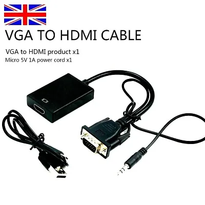 £5.89 • Buy VGA Male To HDMI Female 1080P Output HDTV Audio Video Cable Converter Adapter UK