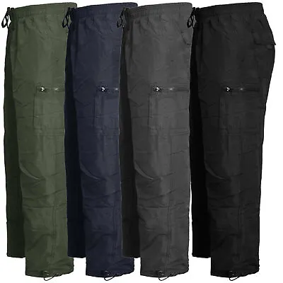 Mens Fleece Lined Cargo Combat Trousers Work Bottoms  Elasticated Thermal Pants  • £16.99