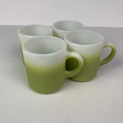 Vintage Coffee Cup Mug Set Of 4 Green White Ombre Drinkware Milk Glass Collect • $15.99