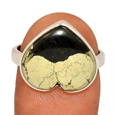 Heart - Natural Pyrite In Magnetite 925 Sterling Silver Ring Jewelry S.9 CR30396 • $11.99