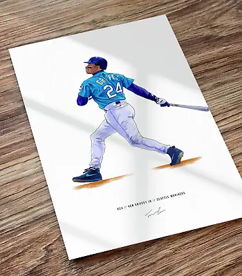 Ken Griffey Jr Seattle Mariners Illustrated Baseball Print Poster Art • $16.99