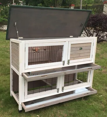 £119.96 • Buy Large Rabbit Hutch Guinea Pig Hutches Run 2 Tier Double Decker Cage Grey Rogerxl