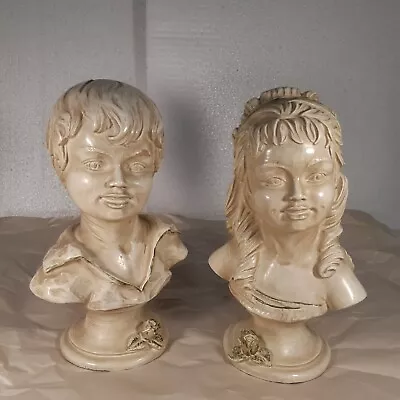 Vintage 1962 Universal Statuary Corp Chicago 22 Boy & Girl Busts S745G S745B USA • $62.99