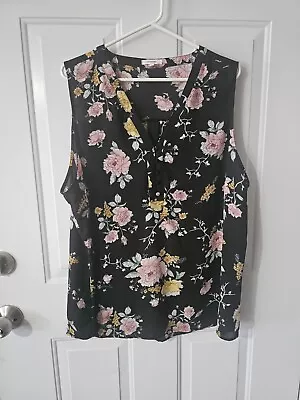 Maurices Plus Size 2 X Black Button Front Floral Sleeveless Blouse • $7.50