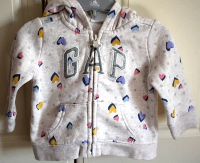 GAP Cream/Beige Mix HEARTS Zip-Up Hooded JACKET/HOODIE Size 6-12 Months • £4.49