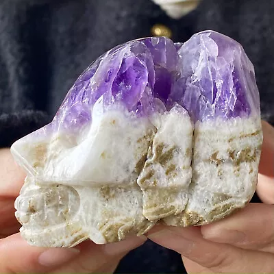 399G Natural Dream Marvelous Purple Crystal Stone Carved Skull Healing • $0.99