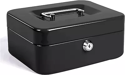 Jssmst Locking Medium Steel Cash Box With Money TrayLock BoxBlack • $19.74