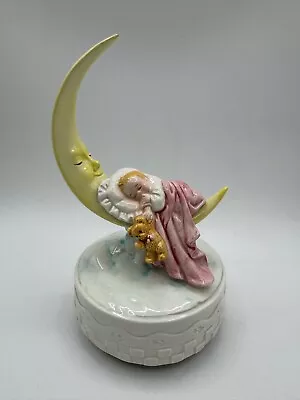 Vintage Fraser Otagiri Moon & Baby Porcelain Music Box Brahms Lullaby EUC Works! • $17.50