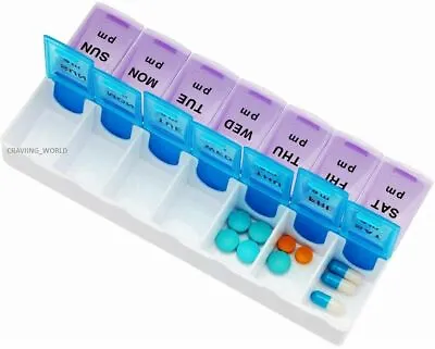 7 DAY WEEKLY PILL ORGANISER Box Day & Night Tablet AM PM Medication Dispenser UK • £2.95