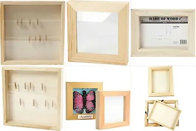 £6.99 • Buy 3D Frame Deep Double Glass Perspex Display Wooden Frame Box Pegs Line Choose
