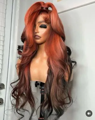 Orange To Brown Wig Long Bady Wave 4x4 Lace Front 100% Human Hair Wigs Glueless • $149.99
