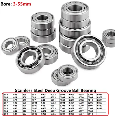 Stainless Steel Deep Groove Ball Bearing Miniature Shielded Bearing Bore 3-55mm • $2.29