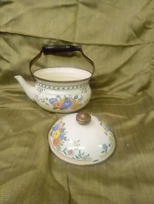 Vintage Floral Enamel Tea Kettle Elegant Stovetop Teapot M. Kamenstein • $14.04