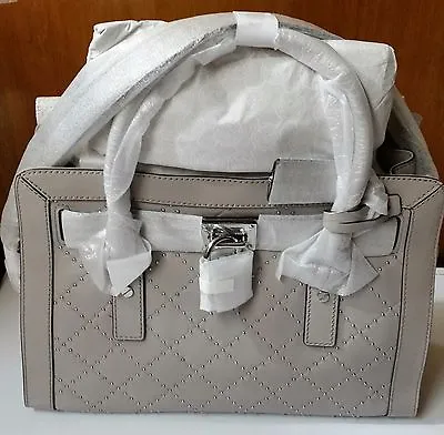 Michael Kors Hamilton Leather Micro Studded Quilted Satchel Bag Pearl Grey NWT • $155