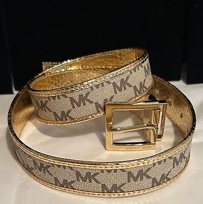 Super NICE Michael Kors  Twist  Gold Metallic Signature LOGO Belt Size L XL • $49.99