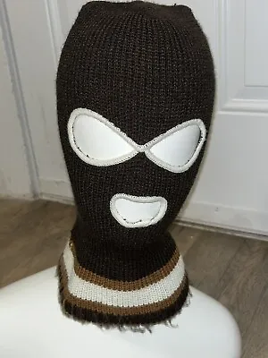 Vintage Ski Mask 3 Hole Robber Knit Balaclava Full Face 70’s 80’s Brown Unique • $28