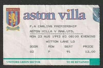 £1.95 • Buy Aston Villa V Manchester United 23/08/1993 Ticket