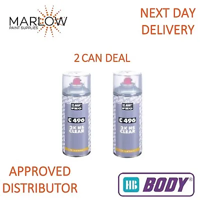 £17.39 • Buy 2 X HB Body 496 2K HS CLEARCOAT Professional Clear Coat Lacquer 400ml Aerosol  